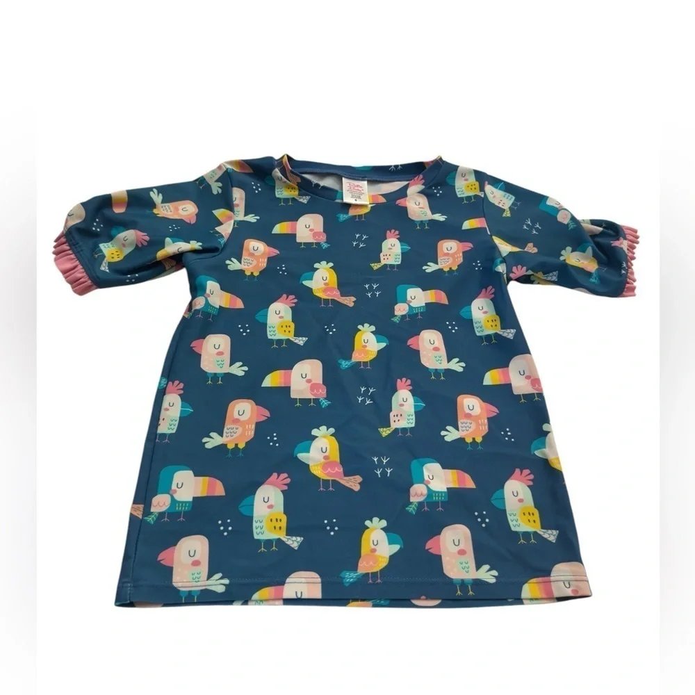 Ruffle Butts Bird Baby Swimsuit Short Sleeve Top Size 6 Toddler